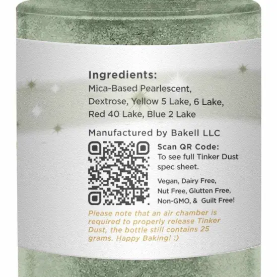 Bakell - Olive Green Tinker Dust Edible Glitter (25g, 1x Spray Pump) for Food, Desserts, and Beverages! {6}