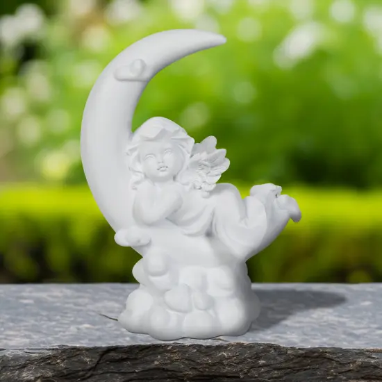 Northlight Girl Cherub Laying on Crescent Moon Statue - 7.25" White {1}