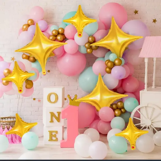 12 Pcs Four Angle Star Balloons,26 Inch and 10 Inch Gold Star Foil Balloons,Quadrangle Balloon Mylar Balloons Helium Balloons for Birthday Party Anniversary Wedding Baby Shower Decorations (Gold) {3}