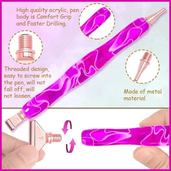 Ergonomic Diamond Painting Art Drill Bead Dot Pen Kit with Screw Steel Silver Metal Tip Nibs Placers Roller Tool Accessories for 5D Dia {3}