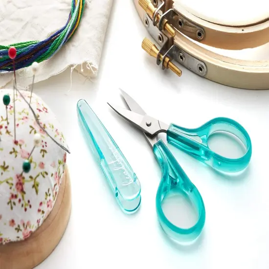 Detail Craft Scissors Set (2 Pc.) Curved and Straight, Sharp, Compact | Sewing, Embroidery, Paper Cutting, Crafting | Stainless Steel | Protective Cover (Green) {5}