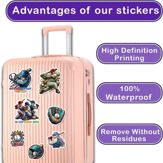 Pack 50 PCS Baseball Stickers Print Outdoors Theme Waterproof Vinyl Decals for Boys Teens Adults Sports Lovers Labels Decor Skateboard Water Bottles Bumper Helmet Laptop {4}