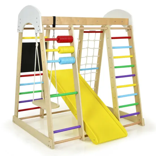 8-in-1 Multi-Functional Kids Wooden Climber Gym Playset Suitable for Indoor or Outdoor Space Natural {7}