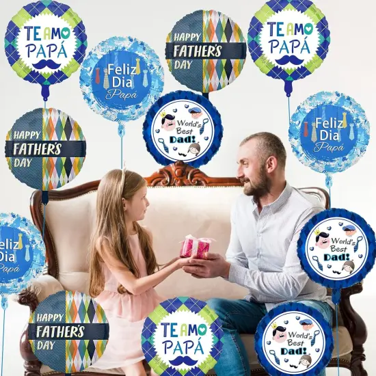 20 Pcs Father's Day Balloons, Happy Father's Day Mylar Balloons, Blue, White, Round, Self Sealing, Unisex, Adults {2}
