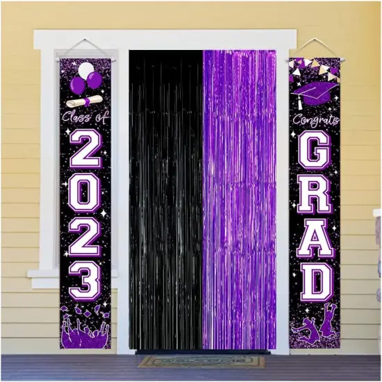 Graduation Decorations 2025 Purple Black Foil Fringe Backdrops, Black Purple Party Decorations Streamer Tinsel Curtains for Graduation Birthday Halloween Party(3 Pack) {2}