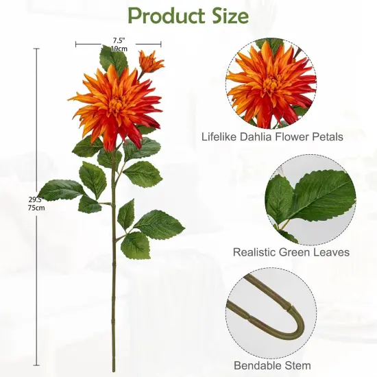 3Pcs Summer Bushes Orange Artificial Dahlia Flowers {2}