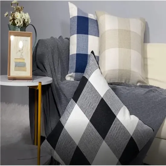 Outdoor Blue Throw Pillow Covers 18x18 Set of 2 Buffalo Plaids Check Summer Front Porch Decorative Gingham Cushion Cases Home Decor Farmhouse for Patio Furniture Couch Bed Sofa,Navy Blue White {2}