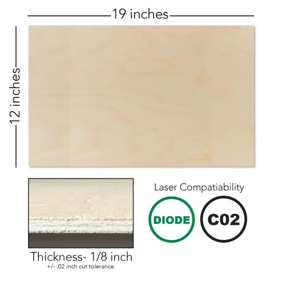 3mm or 6mmGrade B/BB Baltic Birch Plywood Finished or Unfinished | 12x12, 12x19 16x24 | Boxes of 10, 20, 50 and 100 | Laser Engraving, CNC, Scroll Saw {2}