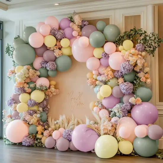 Dusty Green Pink Yellow Balloon Garland - Double Stuffed Pastel Pink Yellow Haze Purple Green Floral Pastel Balloons Arch Kit for Birthday Baby Shower Wedding Garden Tea Party Decoration {4}