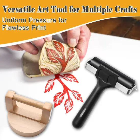 1+1 Pcs Wooden Block Printing Baren with Rubber Brayer Roller, Block Printing Press Kit for Crafting, Printing, Inking, Stamping, Linocut {2}