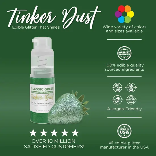 Bakell - Classic Green Tinker Dust Edible Glitter (25g, 1x Spray Pump) for Food, Desserts, and Beverages! {3}