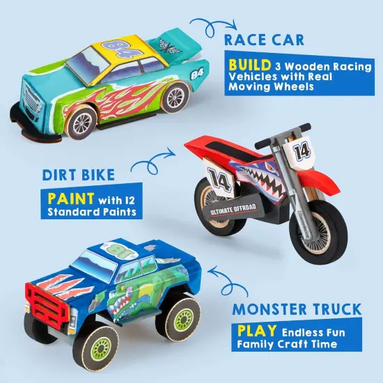 Kids Craft Kit Build & Paint Your Own Wooden Race Car Art & Craft Kit {4}