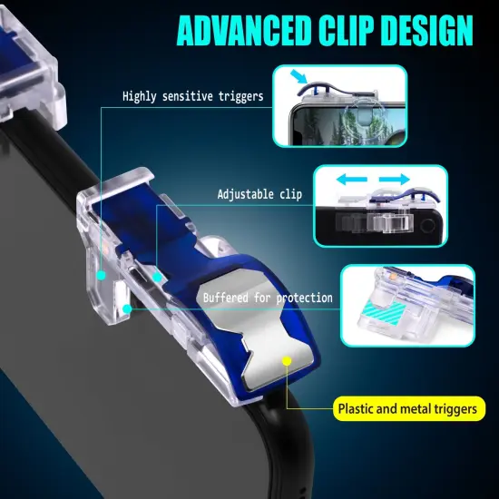 For PUBG Fortnite L1R1 Mobile Phone Game Controller Compatible with iPhone, Android, Silver Clear {4}