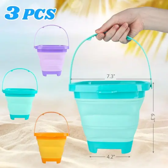 3Set Collapsible Beach Buckets, Foldable Sand Toys Easter Buckets for Kids, for Toddlers Outdoor Activities, Beach Fun Summer Vacation {2}