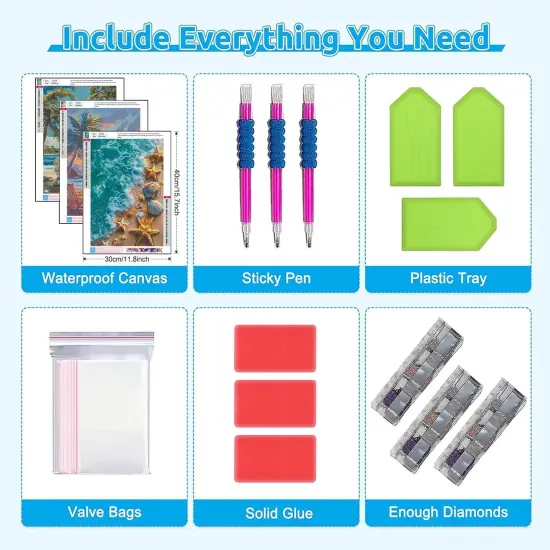 Beach Diamond Painting Kits for Adults-3 Pack Diamond Art Kits for Adults,Round 5D Seaside Landscape Gem Art Kit for Adult DIY Crafts Kit Gift Home Wall Decor Gifts {5}