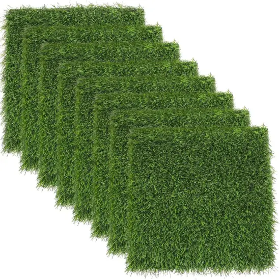 8 Packs 12 x 12 Inch Squares Grass Placemats Artificial Grass Mat Fake Turf Astroturf Squares Placemat Synthetic Grass Turf Patch Washable Green Fake Grass Patch Tiles for Outdoor Picnic Party {2}