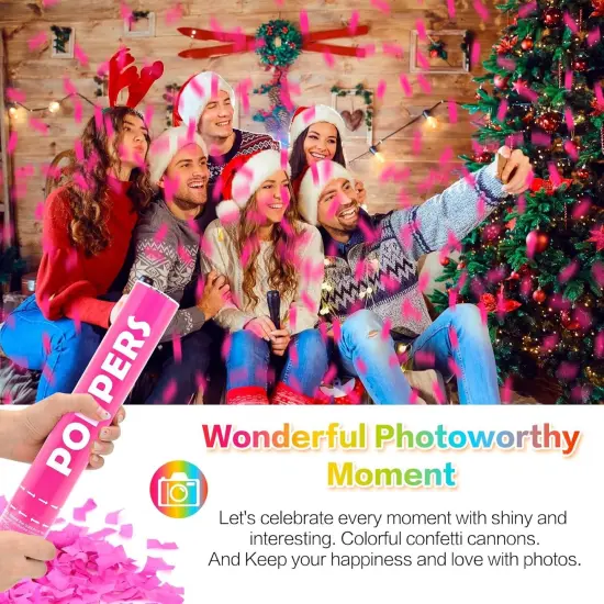 Confetti Cannon Pink 12 Pack Biodegradable Handheld Confetti Party Poppers for Weddings, Gender Reveals, Birthdays & Celebrations 12-Inch Twist Confetti Shooters for Party Fun {5}