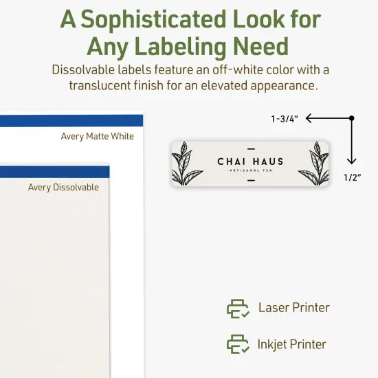 Avery Dissolvable Labels, 0.5" x 1.75" Rectangle {10}