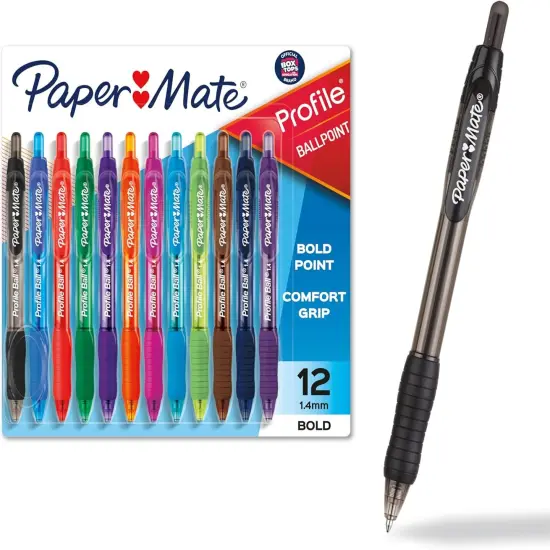 Profile Retractable Ballpoint Pens, Bold (1.4mm), Assorted Colors, 12 Count {1}