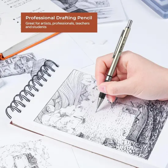 0.5 mm Art Mechanical Pencils Set in Gift Case, 6 PCS Metal Drafting Pencil 0.5mm with 6 Tube HB Lead Refills & 18 PCS Eraser Refills for Adults, Children, Artist Writing, Drawing, Sketching {5}