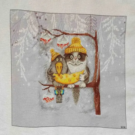 Snowy Pine Designer Printed AIDA Fabric. Canvas for embroidery with an applied backgroundKF-1180A {2}