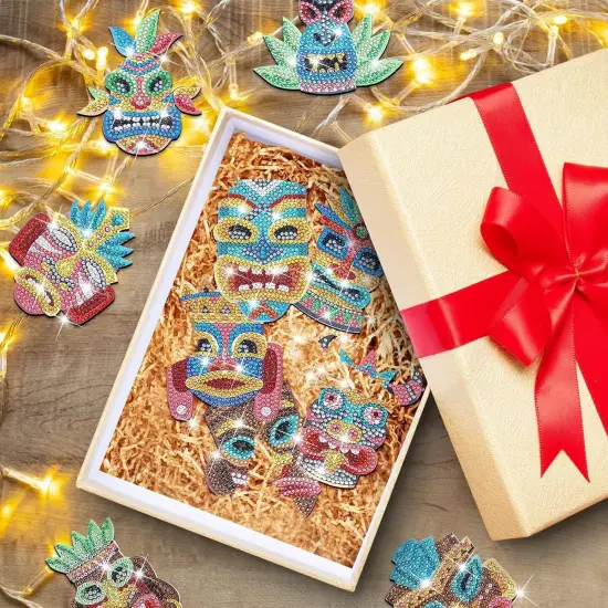 10 Pcs Summer Tiki Shaped Diamond Art Coasters Kits DIY Hawaii Diamond Dots Art Coasters with Holder Christmas Crafts {4}
