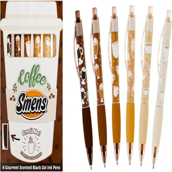 Gourmet Coffee-Scented Gel Pens, Black Ink, Medium Point, 6Pack Variety Set {3}