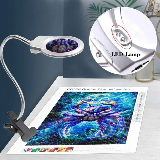 5D Diamond Painting Tools Magnifier LED Light with Clamp, Folding Design with 1 Glass Lens 4X & 6X Magnifier {3}