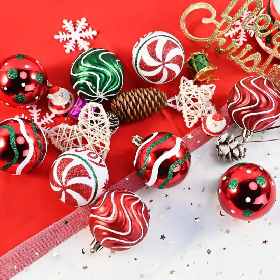 30 PCS Christmas Balls Ornaments, 2.36'' Red Green White Christmas Balls, Shatterproof Xmas Balls Decoration for Christmas Tree, Painting & Glittering Christmas Hanging Ball for Party Event {3}