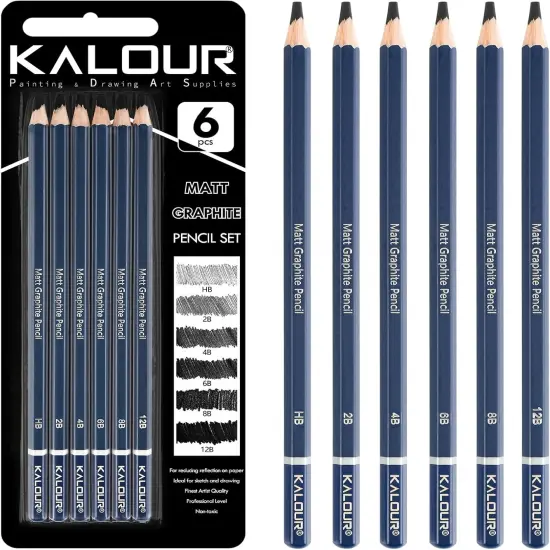 Professional Drawing Pencils for Sketching - 6 pcs Matte Graphite Art Pencil Set (HB to 12B) for Shading, Beginners & Pro Artists {1}