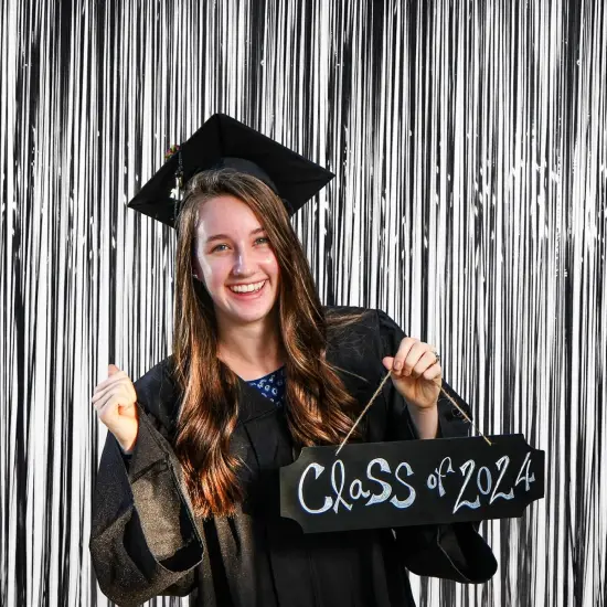 Black [Tinsel] Foil Fringe [Curtain] s, Melsan 3.2 x 8 ft Streamer Backdrop for Birthday, Graduation, Fiesta, Halloween [Party] Decor - Pack of 2 {5}