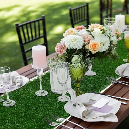 Green Easter Faux Grass Table Runner 12 x 144 Inch, Greenery Artificial Turf Table Centerpiece Decor Spring Theme Golf Birthday Party, Wedding, Baby Shower {2}