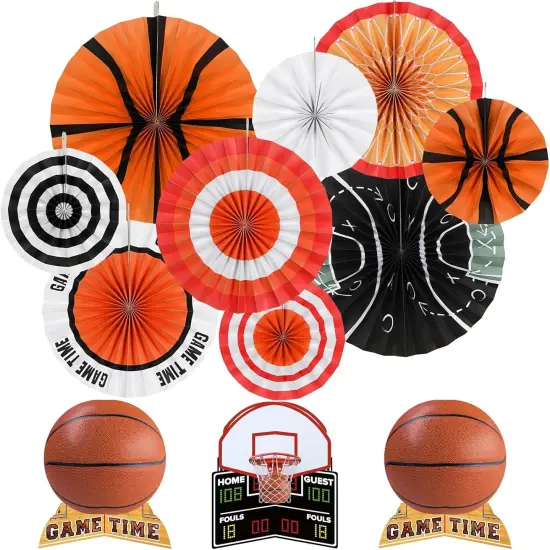 Basketball Party Decorations Kit - Basketball-Themed Paper Fans & Table Centerpiece Set, for Basketball Birthday Party & Supplies {1}