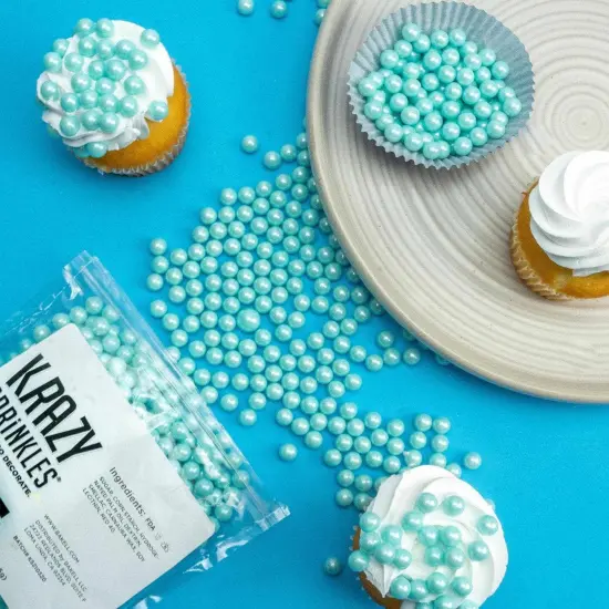 Krazy Sprinkles - Light Blue Pearl 8mm Beads (1/2 Cup, 1x Jar) for Cakes, Ice Cream & Cookies {5}