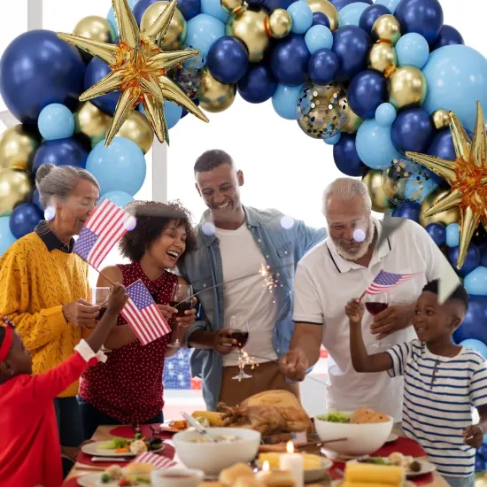 Blue Balloons Garland Arch Kit,142PCS Dark Blue Light Blue Gold Confetti Latex Metal Balloons Aluminum Foil Balloons {4}