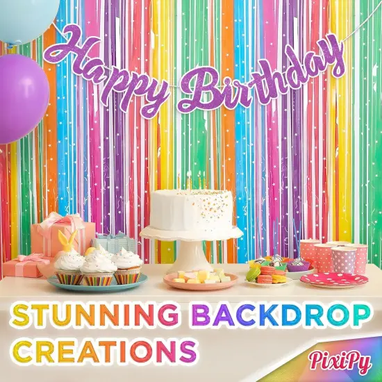 Shimmer Wall Curtain Backdrop (2 Pack, 6.6 x 3.3 ft), Rainbow Streamers Curtain for Birthday Party Decorations, Photo Booths & Theme Parties, Tinsel Foil Fringe Party Supplies by PixiPy {3}