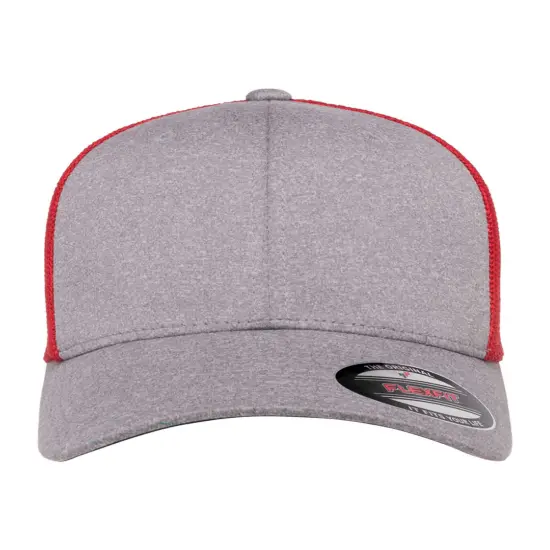 Flexfit&reg; Adult Poly M&eacute;lange Stretch Mesh Cap DRK HEATHR/ WHT {5}