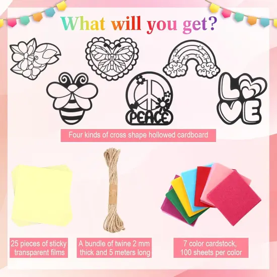 24 Pack DIY Suncatcher Paper Crafts Stained Glass Effect Paper Suncatchers, 700 Tissue Papers, Window Art Arts and Crafts for Party Favors Toys(Summer) {2}