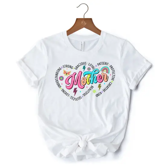 Inspiring Words for Mothers Heart T-Shirt, White Colorful Tee for Strong Women {7}