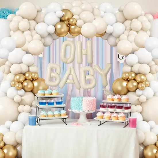 White Sand Gold Balloons Garland Arch Kit,Baby Shower Decorations Boy Girl with Oh Baby Balloon Banner for Boho Neutral Oh Baby Shower Birthday Gender Reveal Party Decoration {3}