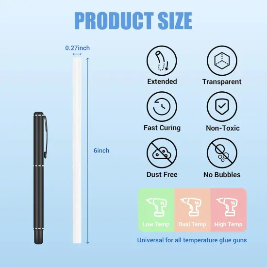 Hot Glue Sticks, Mini Size, 6" Long x .27" Diameter, 50 Count, Clear, for Kids Adults DIY Art Craft Gluing Repairing Sealing Festival Home Decoration {3}