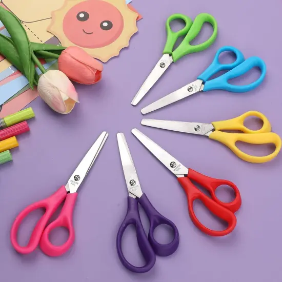 48Pack 5.5" Safety Small School Kids Student Round Blunt Tip Craft Scissors Bulk, Stainless Steel Blades Comfort Grip Scissors for Kid Children Kindergarten Cutting Paper {2}