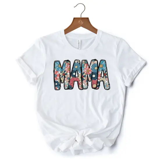 Daisy Floral Mama T-Shirt, Colorful Retro White Tee for Stylish and Cheerful Women {7}