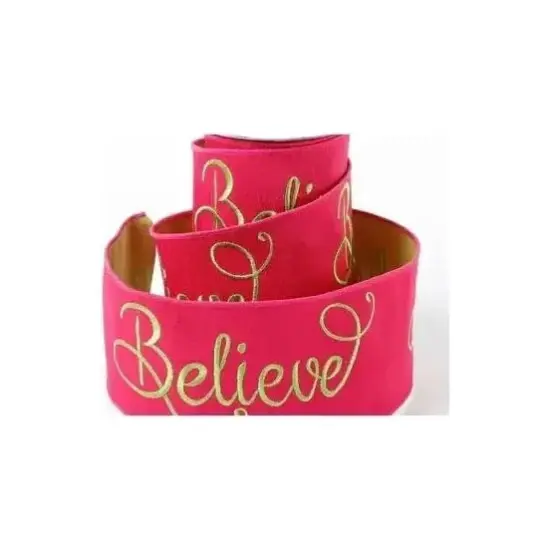 4" Embroidery Believe Ribbon: Hot Pink/Lime Green (5 Yards) {2}