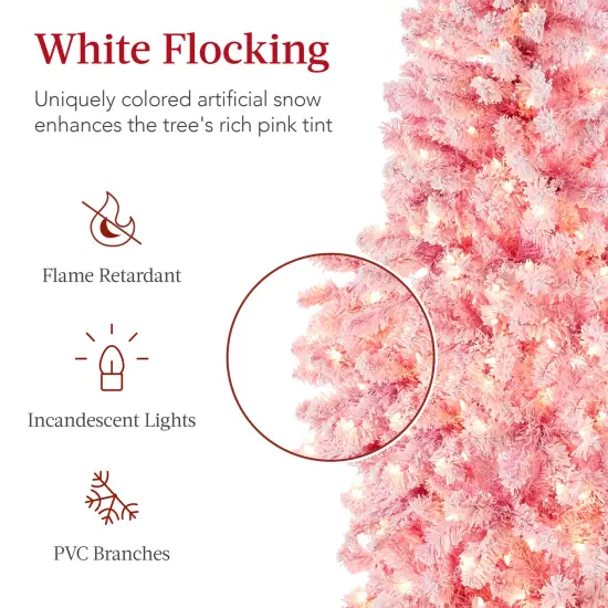 Best Choice Products Pink Pre-Lit Artificial Snow Flocked Pencil Christmas Tree Holiday Decoration {3}