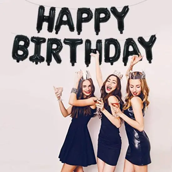 Black Happy Birthday Foil Balloons Banner {3}