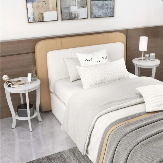 Costway 2-Tier End Table 18'' Round Compact Sofa Side Nightstand with Storage Shelf Espresso/White {4}