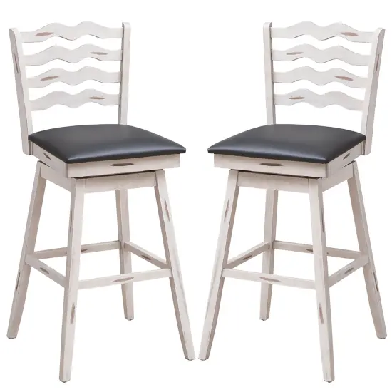 Costway Set of 2 Swivel Bar Stools Bar Height UpholsteredFaux Leather Dining Chairs {1}