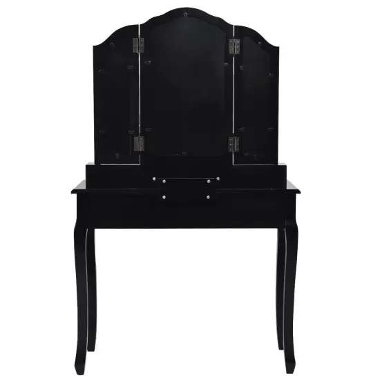 Costway Tri Folding Mirror Vanity Makeup Table Stool Set Black {5}
