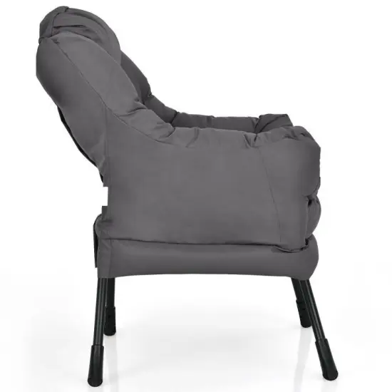 Modern Soft Polyester Fabric Accent Chair with High-Density Cushioning and Side Storage Pocket Grey {5}